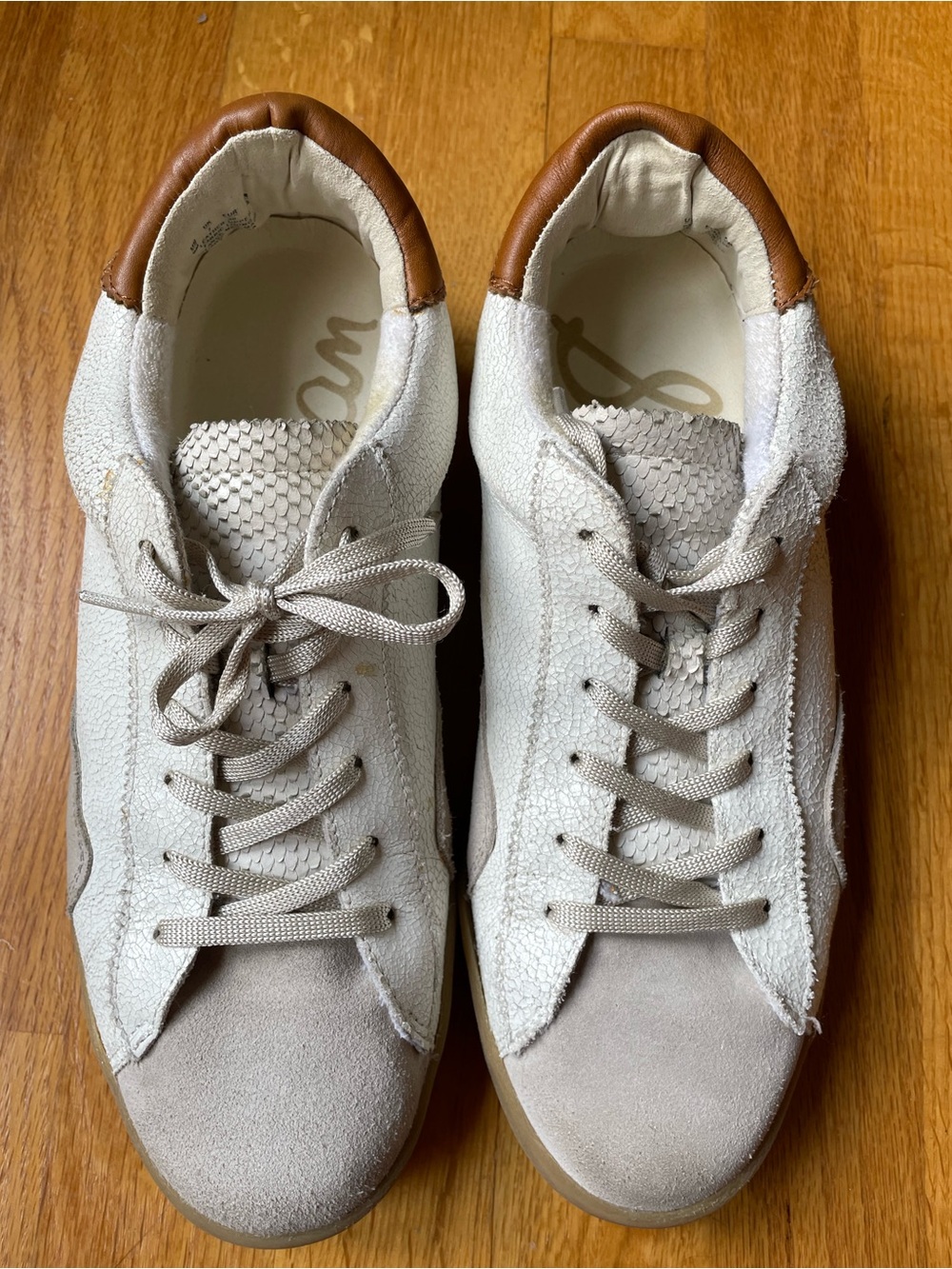 Sam Edelman Beige Suede & Brown Leather Lace Sneakers